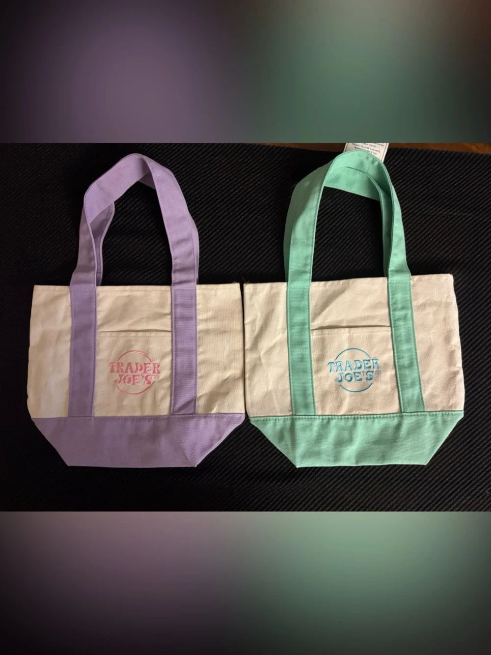 Canvas Mini Tote Bags- Mint and Lavender Trim